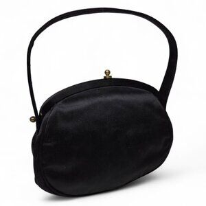 Vintage Mel-Ton Black Satin Mini Clutch Bag Women's Tilt Closure Flipping Strap